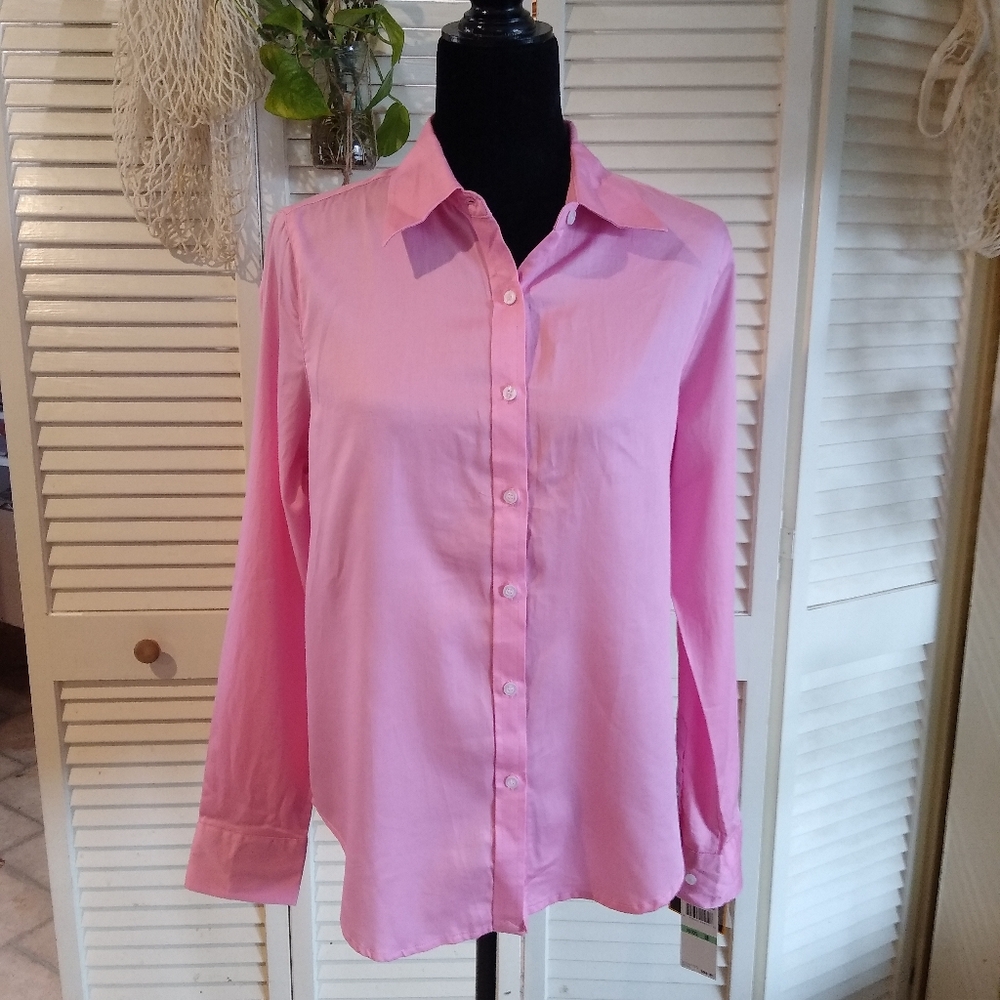 NWT Ruby Rd Pink Button-Down Shirt • Wrinkle Resistant • Size 8 •